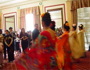 Dancers perform in traditional Tang Dynasity costume 